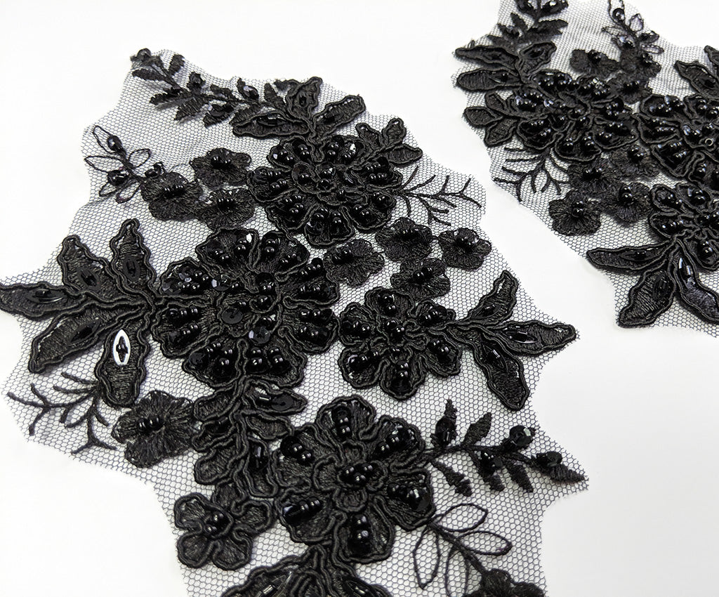 Corded Floral Applique on Mesh - Pairs